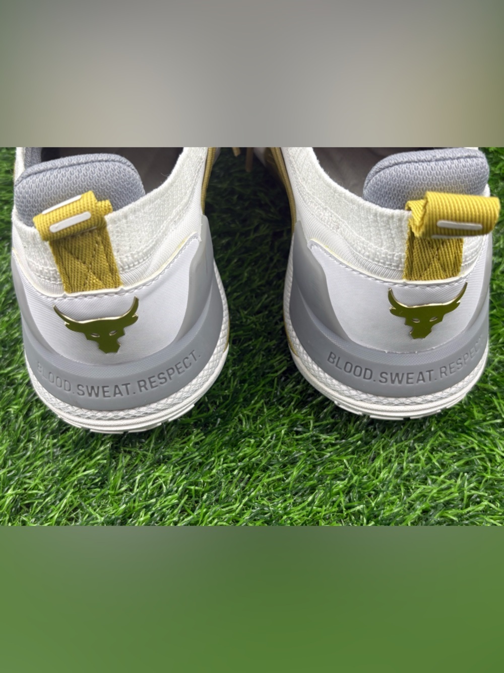 Under Armour Women’s HOVR Project Rock 4 Training Sneakers in White and Gold - Picture 4 of 12
